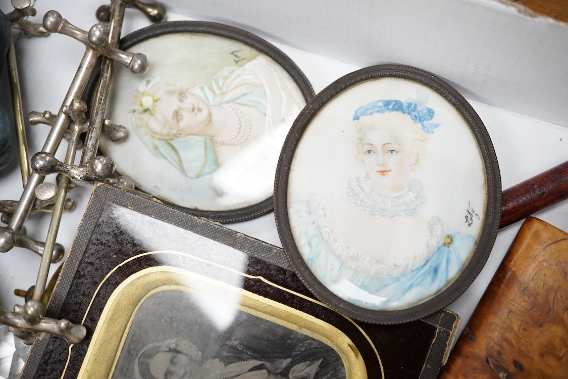 Sundry items to include a silver commemorative spoon, collection of marbles, brass candlestick and a souvenir treen ruler